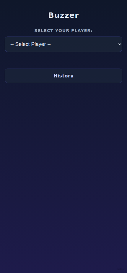 Buzzer page on mobile showing the player selection screen